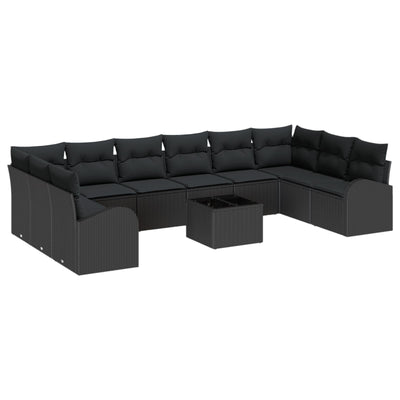 11 Piece Garden Sofa Set with Cushions Beige Poly Rattan