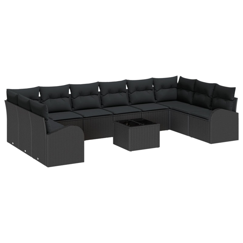 11 Piece Garden Sofa Set with Cushions Beige Poly Rattan