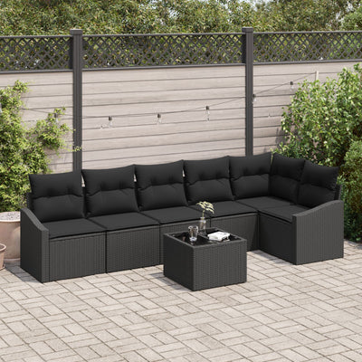 7 Piece Garden Sofa Set with Cushions Beige Poly Rattan