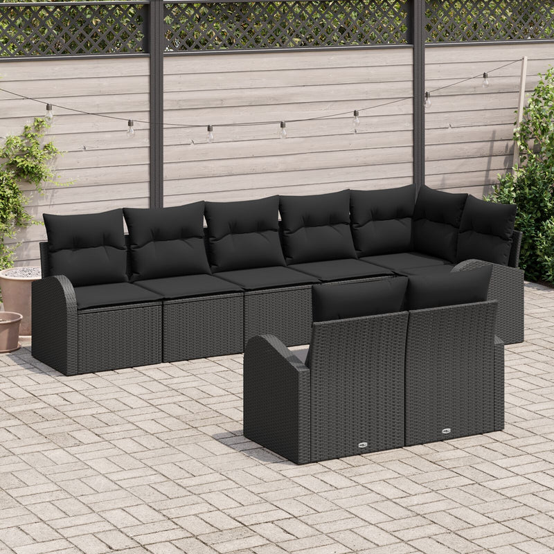 8 Piece Garden Sofa Set with Cushions Black Poly Rattan