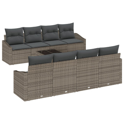 9 Piece Garden Sofa Set with Cushions Grey Poly Rattan