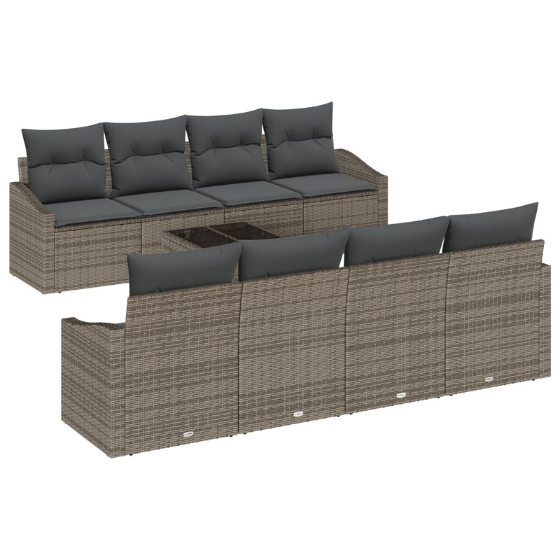 9 Piece Garden Sofa Set with Cushions Grey Poly Rattan