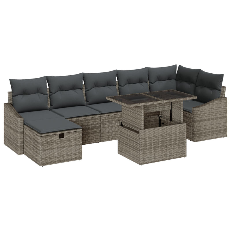 8 Piece Garden Sofa Set with Cushions Grey Poly Rattan