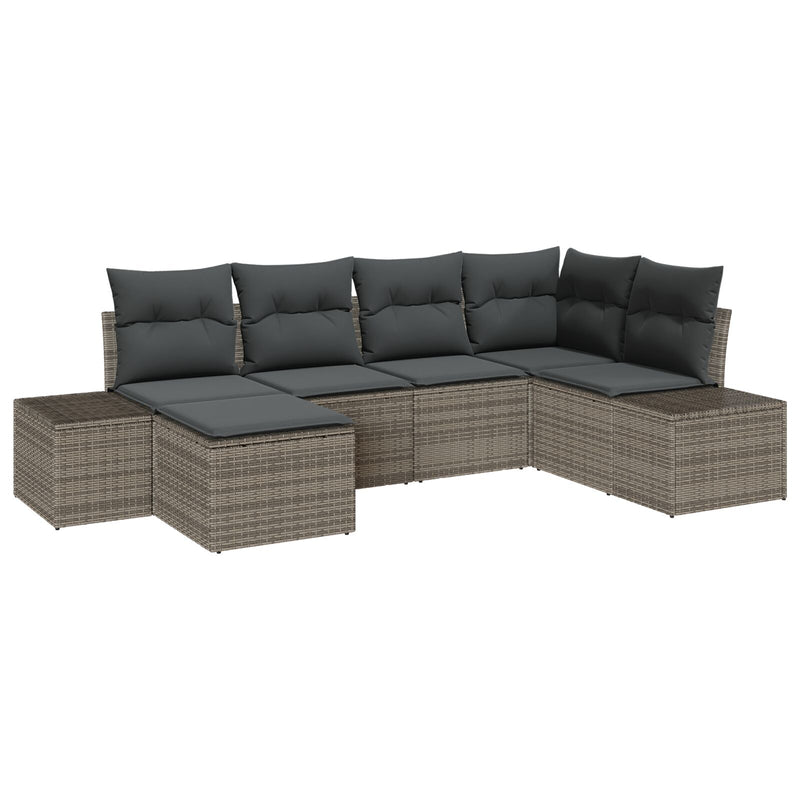 6 Piece Garden Sofa Set with Cushions Grey Poly Rattan