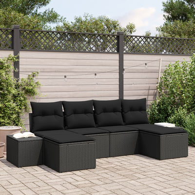 6 Piece Garden Sofa Set with Cushions Black Poly Rattan