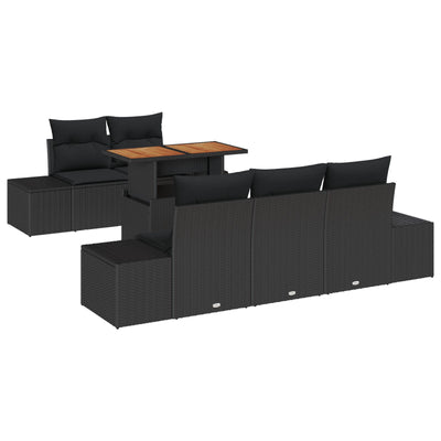 6 Piece Garden Sofa Set with Cushions Black Poly Rattan