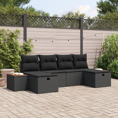 6 Piece Garden Sofa Set with Cushions Black Poly Rattan