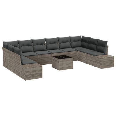 10 Piece Garden Sofa Set with Cushions Black Poly Rattan