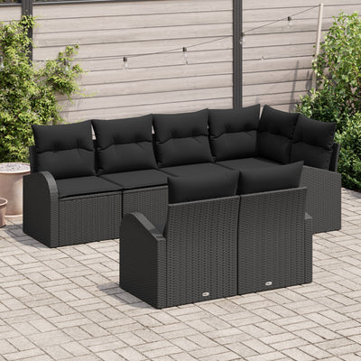 Garden Sofa Set Set of 7 Black Poly Rattan, Polyester cushions