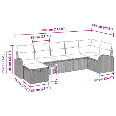 7 Piece Garden Sofa Set with Cushions Black Poly Rattan