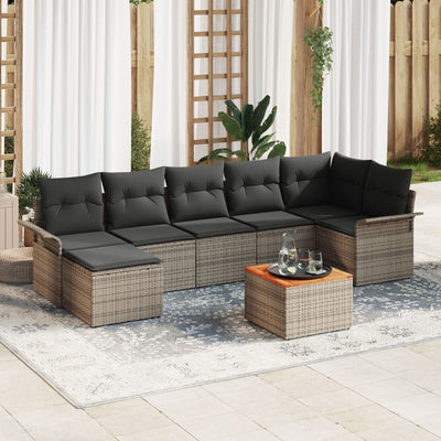 8 Piece Garden Sofa Set with Cushions Grey Poly Rattan Acacia