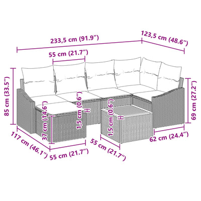 8 Piece Garden Sofa Set with Cushions Grey Poly Rattan Acacia