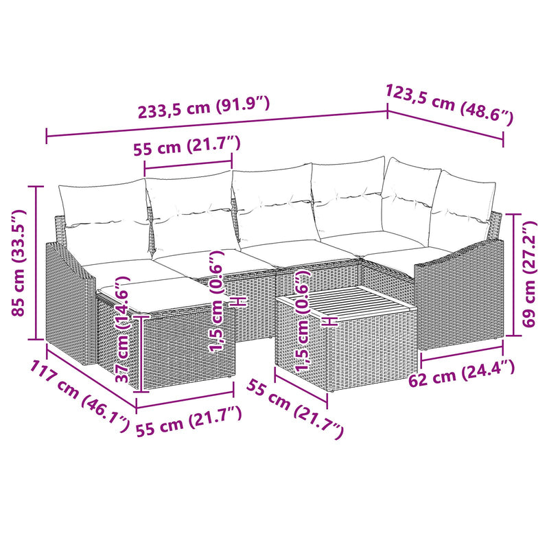 8 Piece Garden Sofa Set with Cushions Grey Poly Rattan Acacia