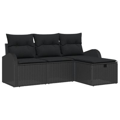 4 Piece Garden Sofa Set with Cushions Black Poly Rattan