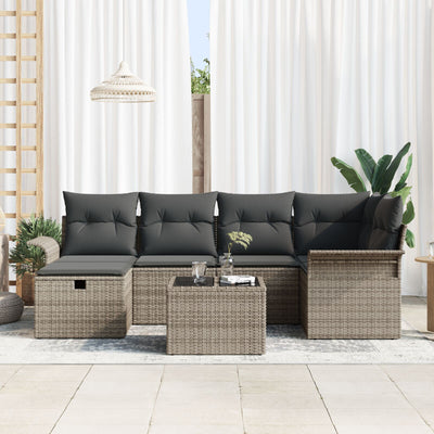 7 Piece Garden Sofa Set with Cushions Grey Poly Rattan