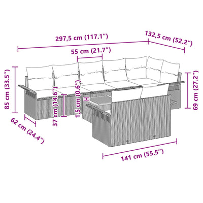 9 Piece Garden Sofa Set with Cushions Grey Poly Rattan Acacia
