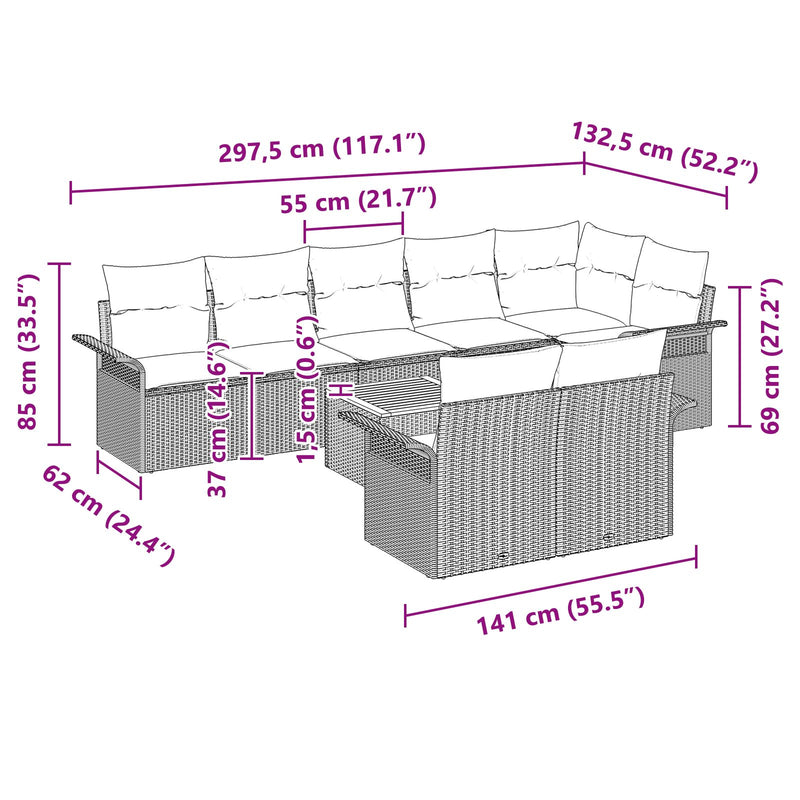 9 Piece Garden Sofa Set with Cushions Grey Poly Rattan Acacia
