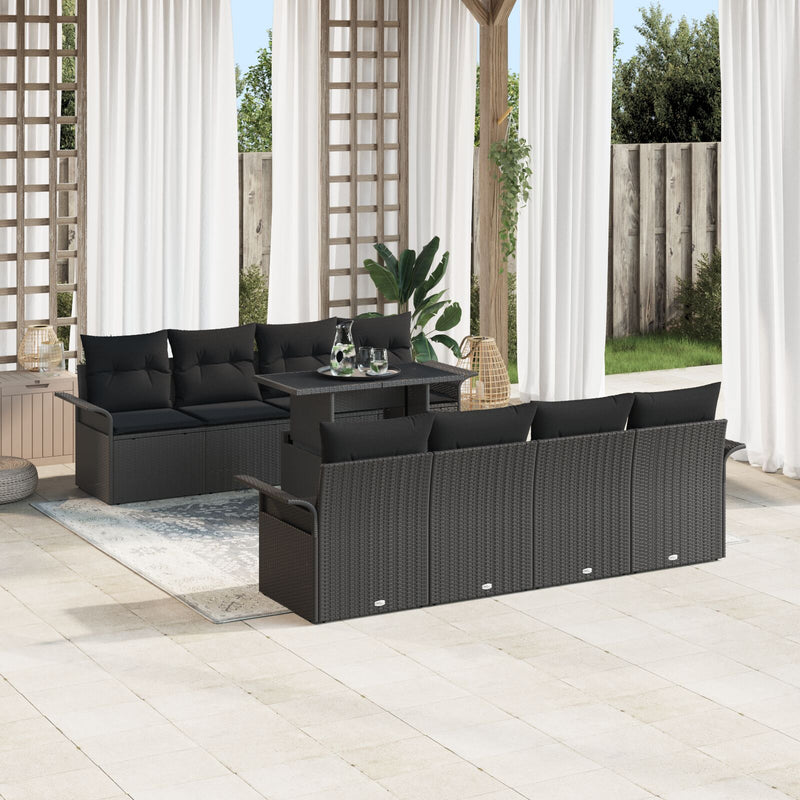 9 Piece Garden Sofa Set with Cushions Black Poly Rattan