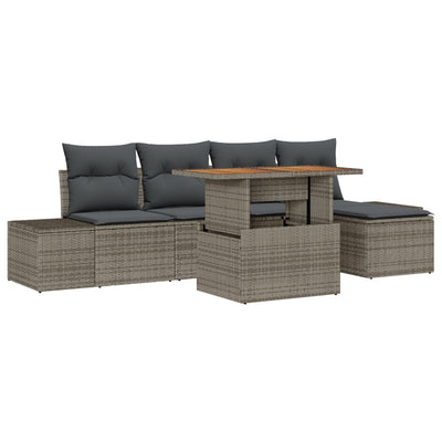 6 Piece Garden Sofa Set with Cushions Grey Poly Rattan