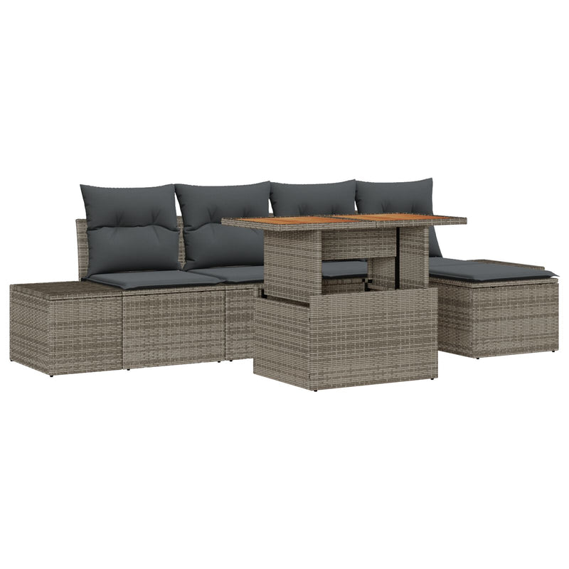 6 Piece Garden Sofa Set with Cushions Grey Poly Rattan