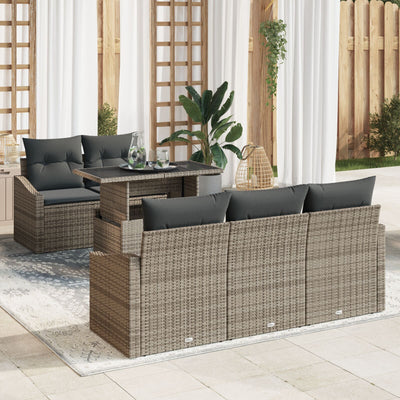 6 Piece Garden Sofa Set with Cushions Grey Poly Rattan