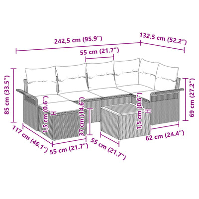 7 Piece Garden Sofa Set with Cushions Black Poly Rattan Acacia