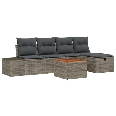 Garden Sofa Set Set of 6 Grey Rattan Outdoor Sofa Rectangular