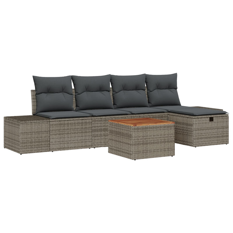 Garden Sofa Set Set of 6 Grey Rattan Outdoor Sofa Rectangular
