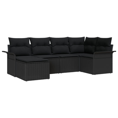6 Piece Garden Sofa Set with Cushions Black Poly Rattan