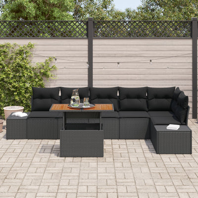 7 Piece Garden Sofa Set with Cushions Black Poly Rattan
