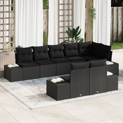 8 Piece Garden Sofa Set with Cushions Black Poly Rattan