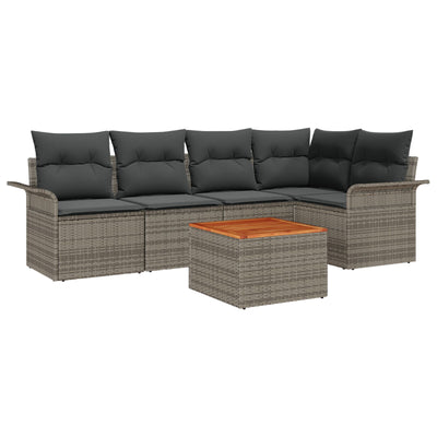 6 Piece Garden Sofa Set with Cushions Grey Poly Rattan Acacia