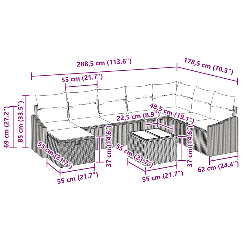 9 Piece Garden Sofa Set with Cushions Black Poly Rattan