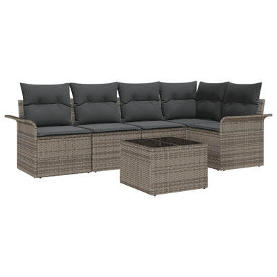 5 Piece Garden Sofa Set with Cushions Black Poly Rattan