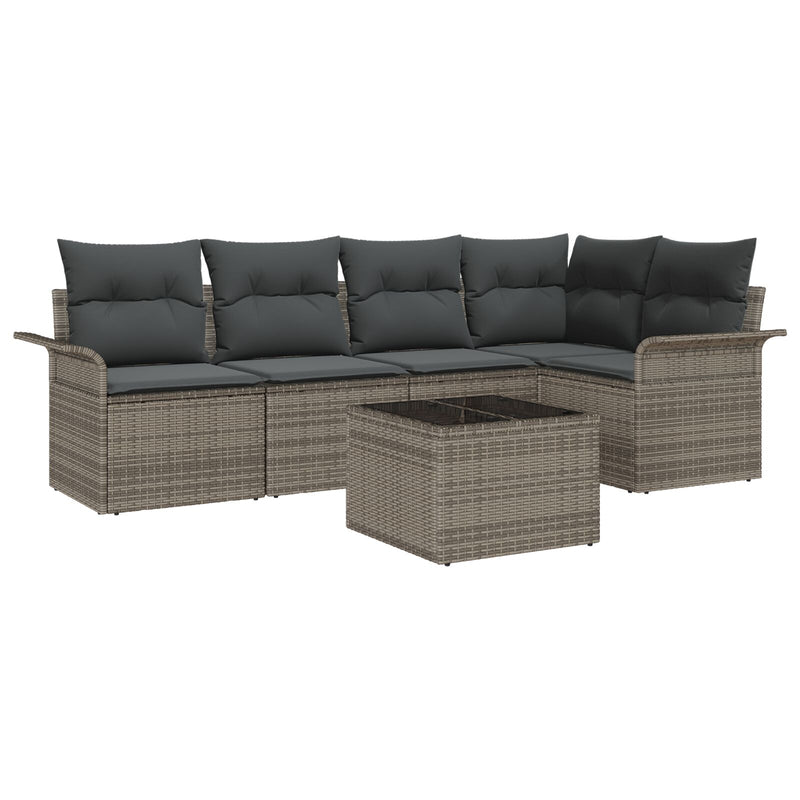 5 Piece Garden Sofa Set with Cushions Black Poly Rattan