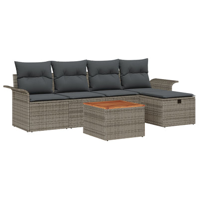 6 Piece Garden Sofa Set with Cushions Grey Poly Rattan