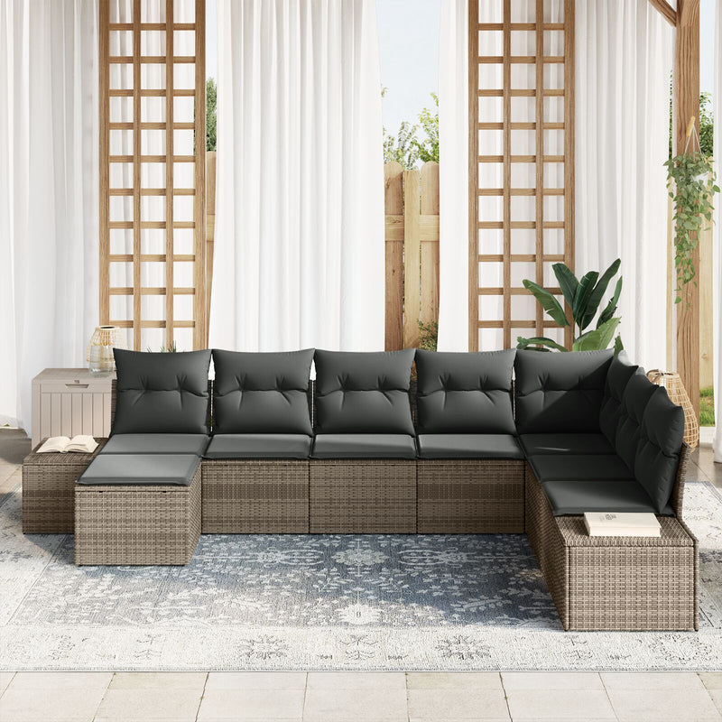 8 Piece Garden Sofa Set with Cushions Grey Poly Rattan