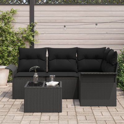 5 Piece Garden Sofa Set with Cushions Beige Poly Rattan