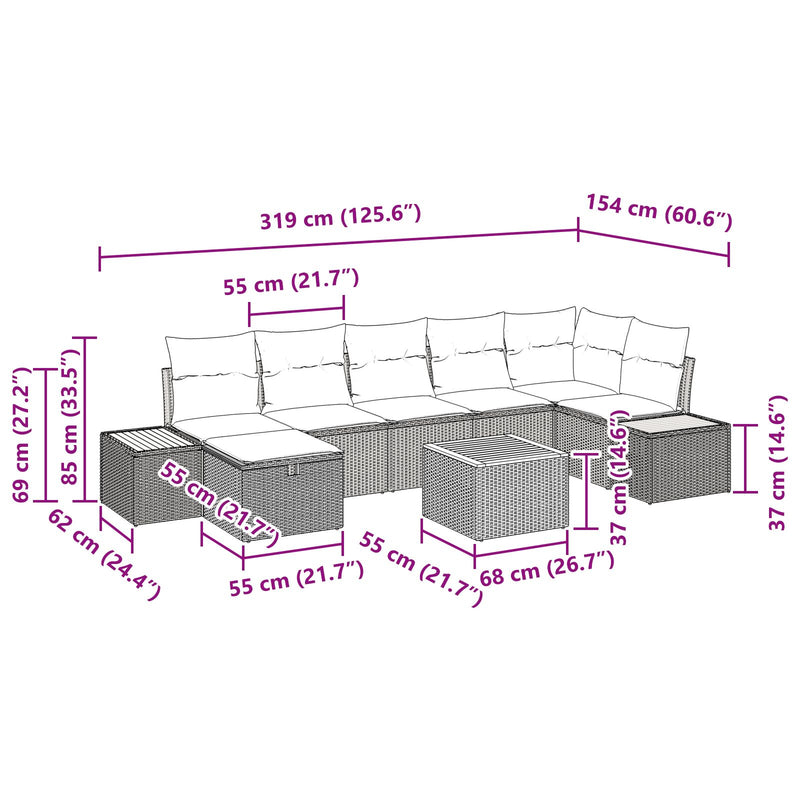 8 Piece Garden Sofa Set with Cushions Black Poly Rattan