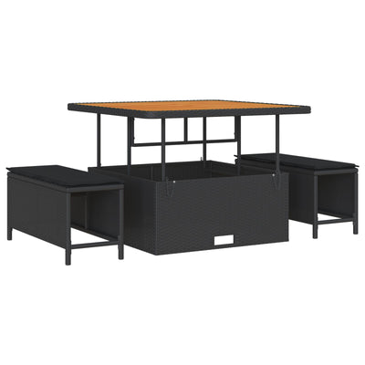 3 Piece Garden Dining Set with Cushions Black Poly Rattan Acacia