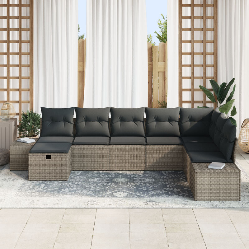 8 Piece Garden Sofa Set with Cushions Grey Poly Rattan