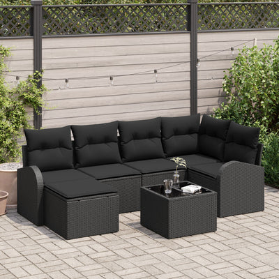 7 Piece Garden Sofa Set with Cushions Beige Poly Rattan