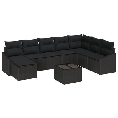 9 Piece Garden Sofa Set with Cushions Beige Poly Rattan