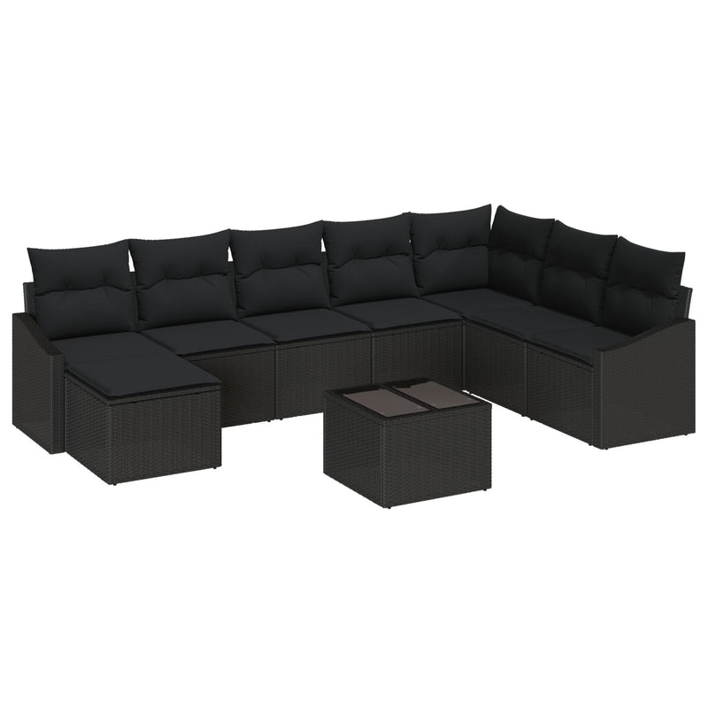 9 Piece Garden Sofa Set with Cushions Beige Poly Rattan