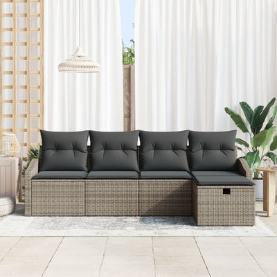 5 Piece Garden Sofa Set with Cushions Grey Poly Rattan