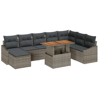 9 Piece Garden Sofa Set with Cushions Grey Poly Rattan