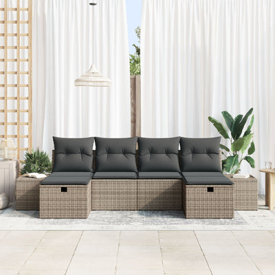 6 Piece Garden Sofa Set with Cushions Grey Poly Rattan
