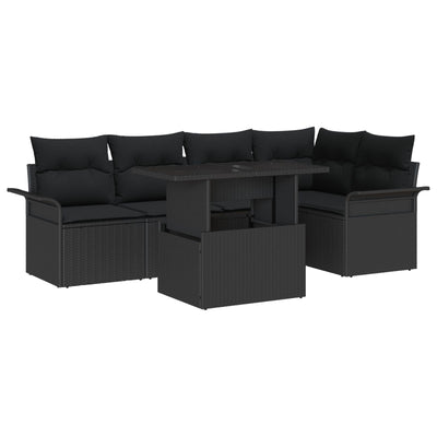6 Piece Garden Sofa Set with Cushions Black Poly Rattan