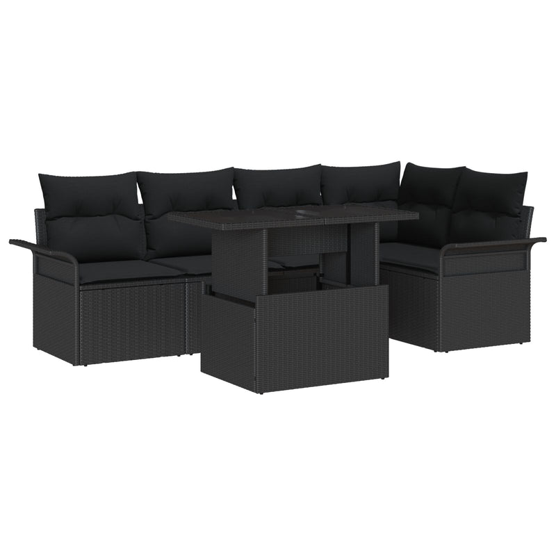 6 Piece Garden Sofa Set with Cushions Black Poly Rattan