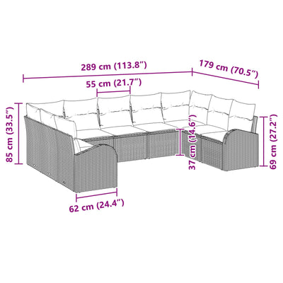 9 Piece Garden Sofa Set with Cushions Black Poly Rattan